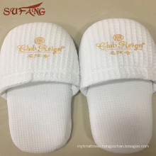Cheap hotel linen/ white waffle foam sole hotel disposable slipper with logo